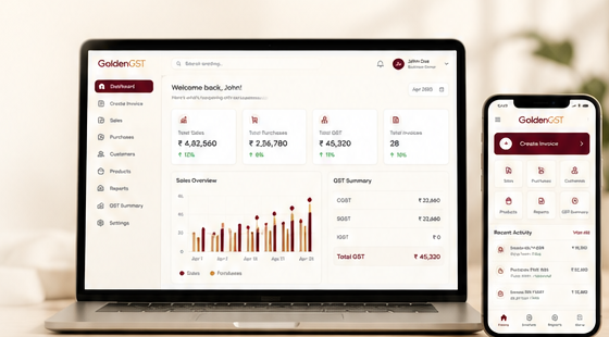 GoldenGST Software Dashboard and Mobile App on Devices